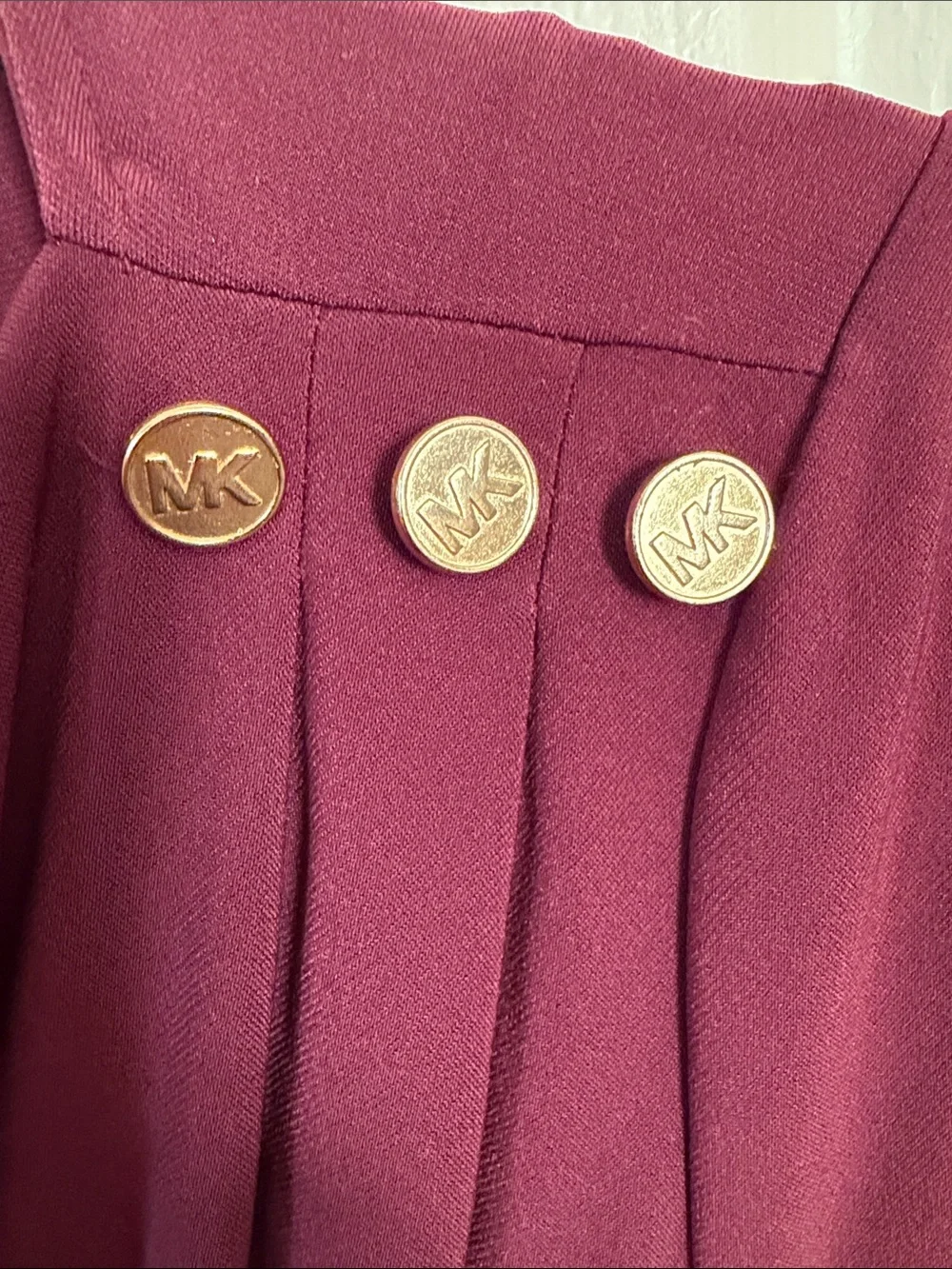 Michael Kors Burgundy Cowl Neck Short Sleeve Top with Gold Buttons